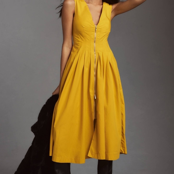 Anthropologie Elegant Yellow Sleeveless Dress - Picture 2 of 11